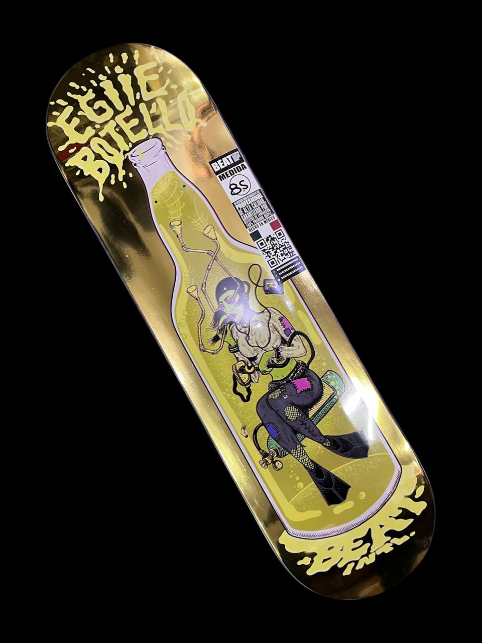 Tabla Deck para patineta profesional marca BEAT Botello dorada 8.5"