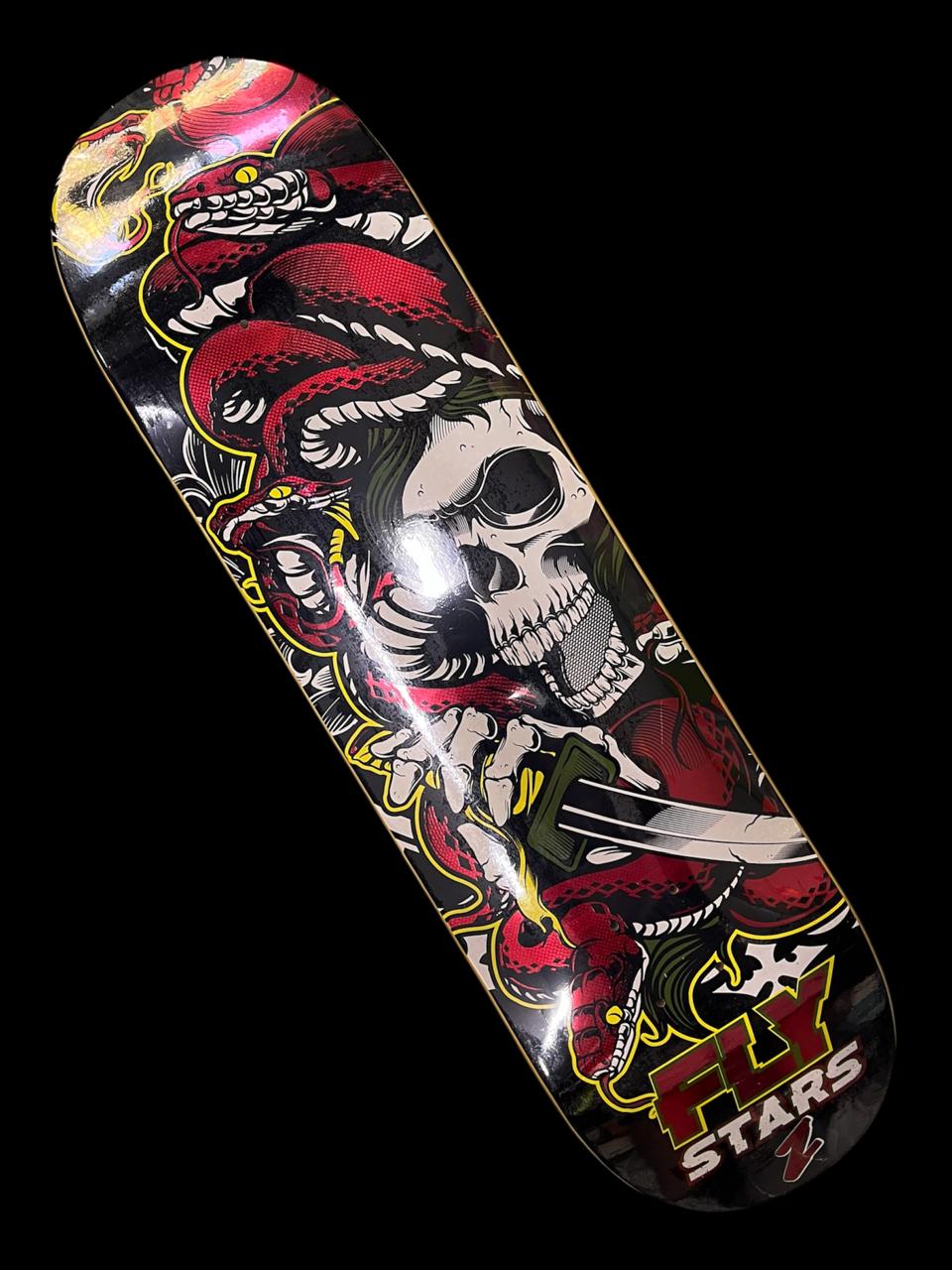 Tabla Deck para patineta profesional marca FLY STARS Calavera y serpiente medida 8.5"