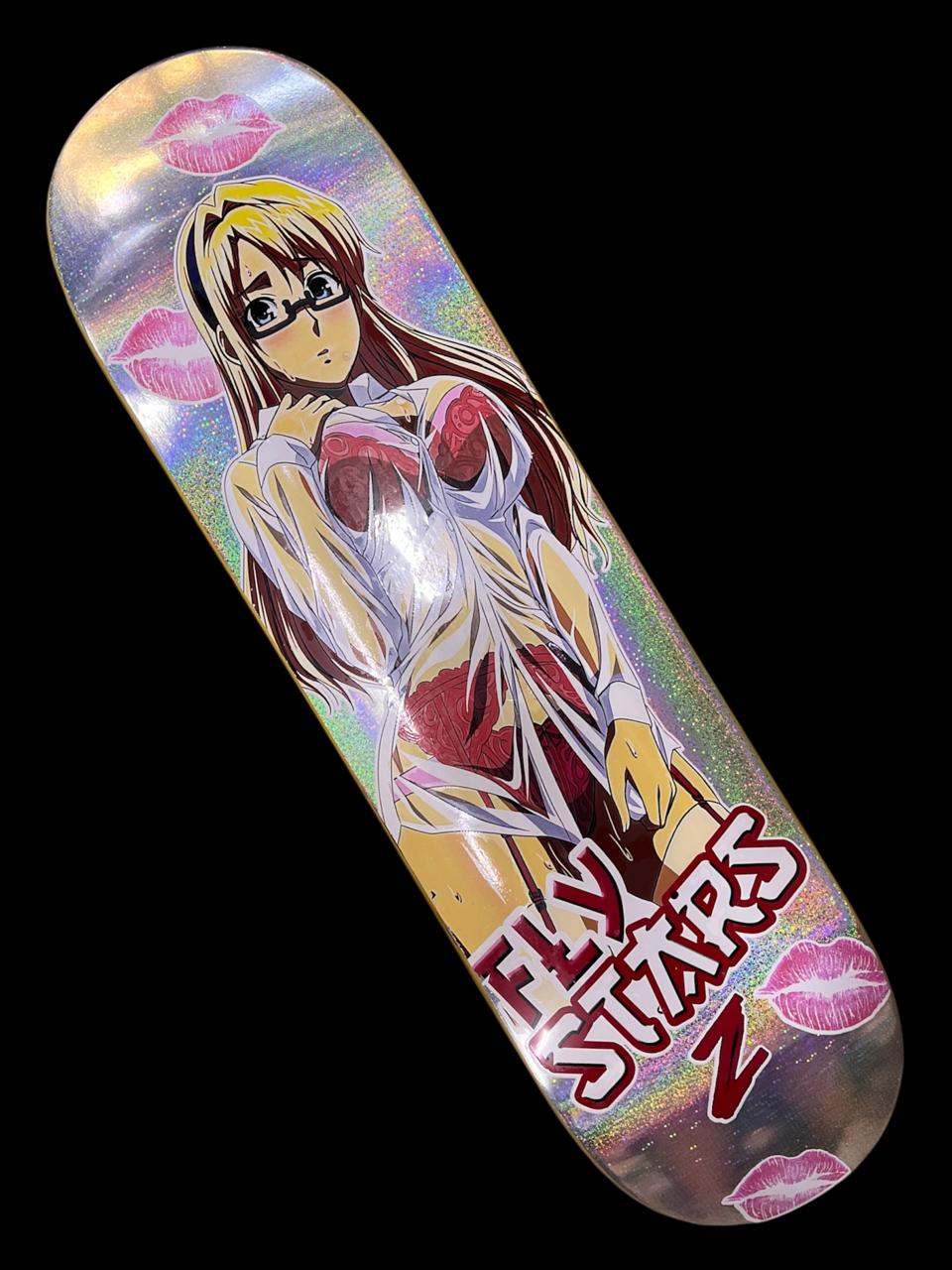 Tabla Deck para patineta profesional marca FLY STARS Chica Anime lentes medida 8.5"